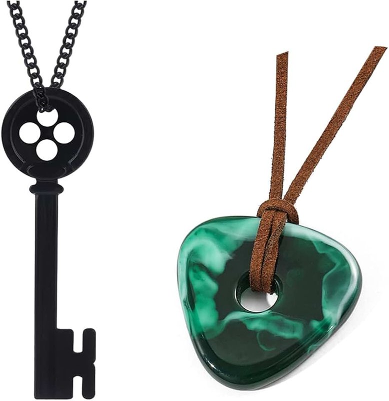 Mullike Coraline Key Pendant Necklace Seeing Stone Necklace Dragonfly Hair Clips Halloween Movie Props Cosplay Costume for Women Men