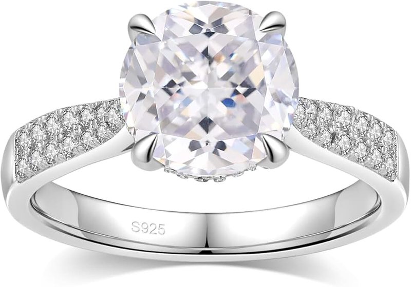 Elio Passero Engagement Rings,S925 Sterling Silver Solitaire 3CT CZ Engagement Rings Round/Oval/Pillow-shaped/Rectangular Promise Engagement Wedding Bands with Side Stones for Women Couple Rings Size4-10