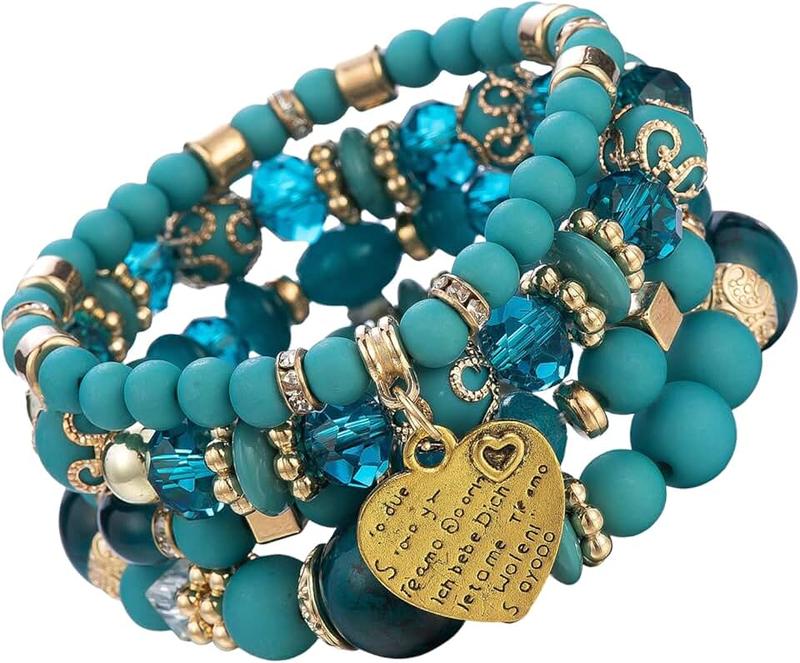Jewellify Premium Beaded Bracelets for Women Retro Tassel Multi-Layer Mixed Color Bracelet Bangles Set Gemstone Woven Female Jewelry Bracelet Set with Elastic Closure, Partywear, Gift for Wife's, Girls friend and for Her