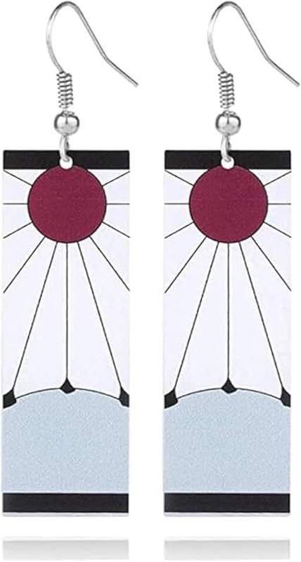 OfficialOtaku Hanafuda Japanese Rising Red Sun Flag Anime Cosplay Jewelry Earrings - Pair, Silicone, No Gemstone