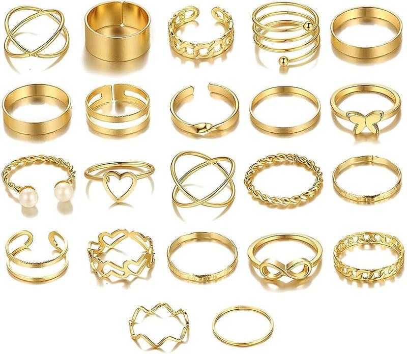 Xiyantiji Gold Knuckle Rings Set for Women Pearl Butterfly Heart Ring for Girls Boho Stackable Rings Midi Finger Ring Adjustable Statement Rings 22Pcs