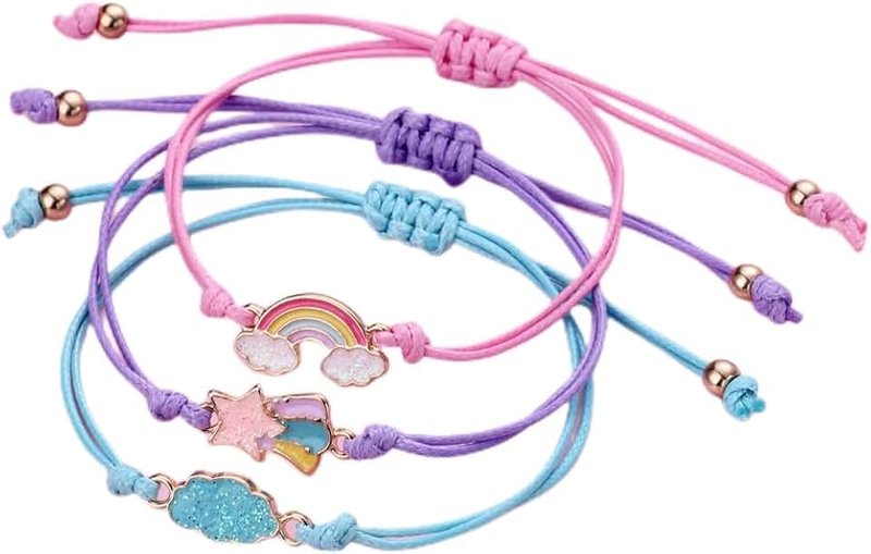 Lucien Pack of 3 Girls' Friendship Bracelets, Adjustable Braided Bracelet, Rainbow Bracelet for Girls, Gifts and Children, Party Bags, Children's Birthday Party