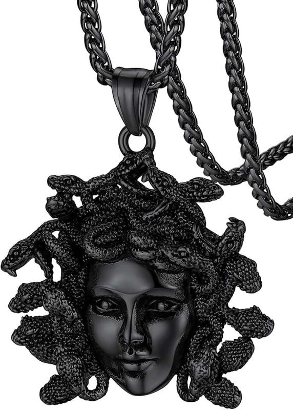 FaithHeart Medusa Pendant Necklace for Women Men, Stainless Steel/18K Gold Plated Ancient Greece Jewelry Customizable Delicate Gift Packaging