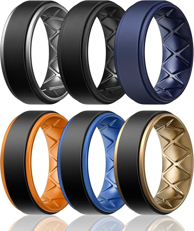 Egnaro Silicone Wedding Ring,Premium Silicone Wedding Bands Men,Rubber Bands,Flexible,Skin Safe &Comfortable