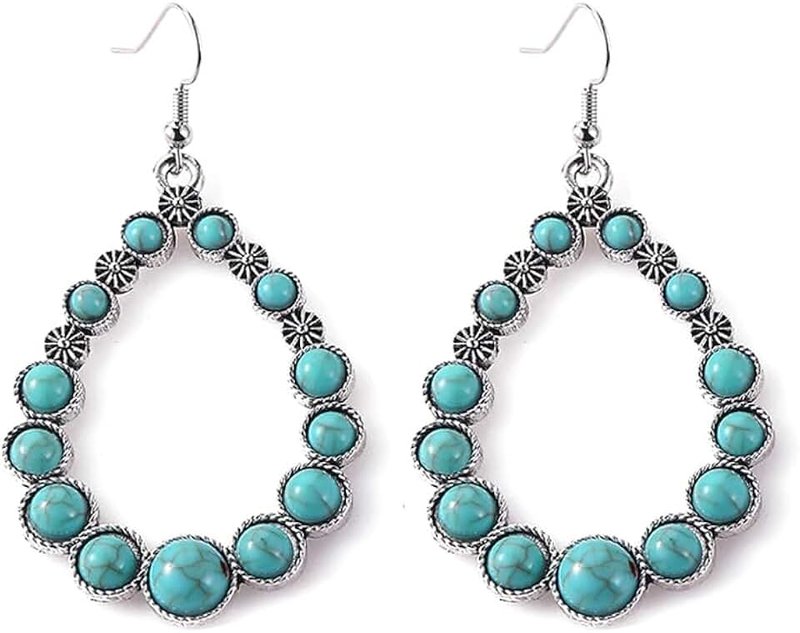 Boolavard Turquoise Bohemian Dangle Earrings for Women, Turquoise Dainty Teardrop Drop Earrings Boho Hoop Healing Stone Earrings Jewelry Gifts