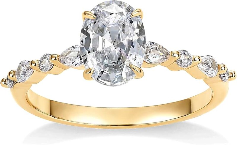 PAVOI 14K Gold Plated Engagement Ring For Women | Cubic Zirconia Wedding Ring For Women | Oval Womens Fake Engagement Ring