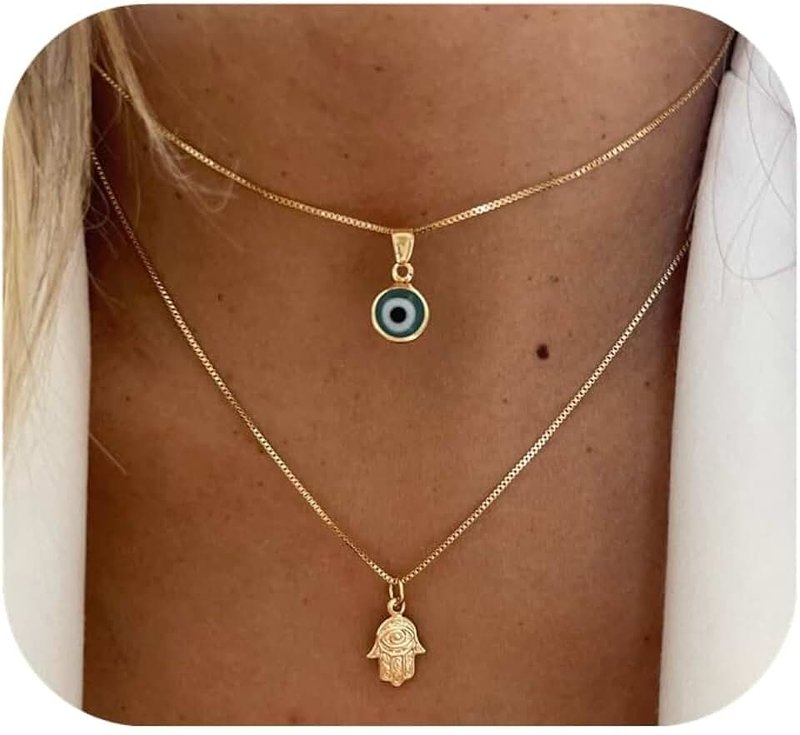 Ieftop Evil Eye Necklace for Women | 14K Gold Plated Delicate Jewelry Evil Eye Necklace Blue White CZ Diamond Eye Pendant Necklace Cute Boho Tiny Evil Eye Lucky Protection Jewelry Gift for Women Girls