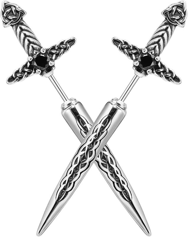Hisatan Sword Earrings for Men Women, Gothic Dagger Celtic Knot Earrings Irish Studs Earrings Punk Spike Earring Jewelry, Stainless Steel Cool Cubic Zirconia Dangle Goth Screw Halloween Earring