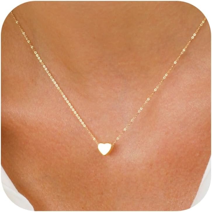 Ieftop Dainty Gold Heart Necklace for Women - 14K Gold/Silver Plated Cute Heart Handmade Disc Circle Bee Choker Adjustable Necklace for Women Trendy Jewelry