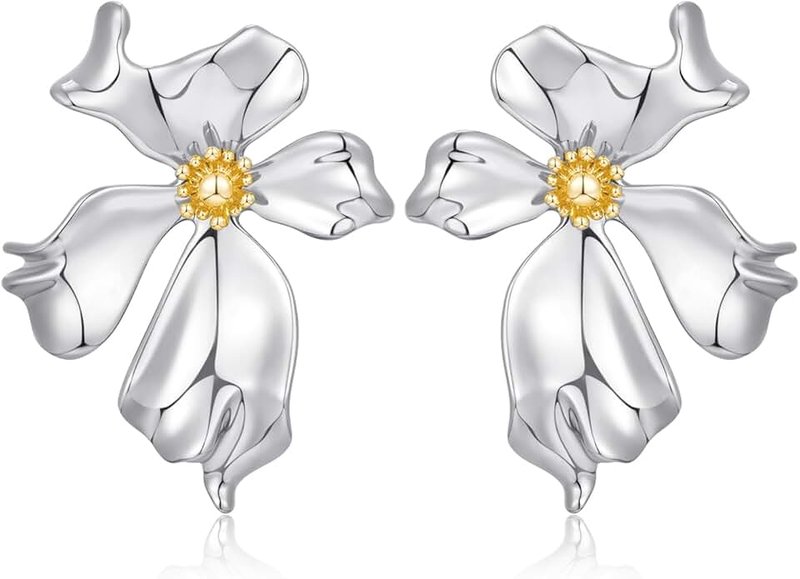 WOWORAMA Gold Statement Seashell Flower Earrings for Women - Boho Textured Ocean Wave Irregular Exaggerated Geometric Swirl Earrings