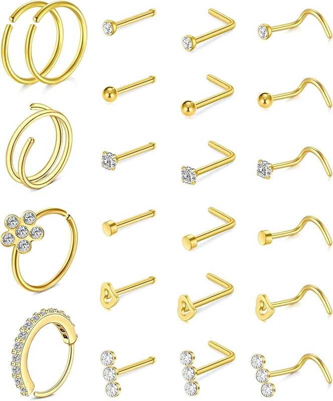 vcmart Nose Rings 18g 20g Nose Rings for Women Surgical Steel Nose Rings Hoops Nose Studs Nose Piercings Silver Rose Gold Nose Piercing Jewelry