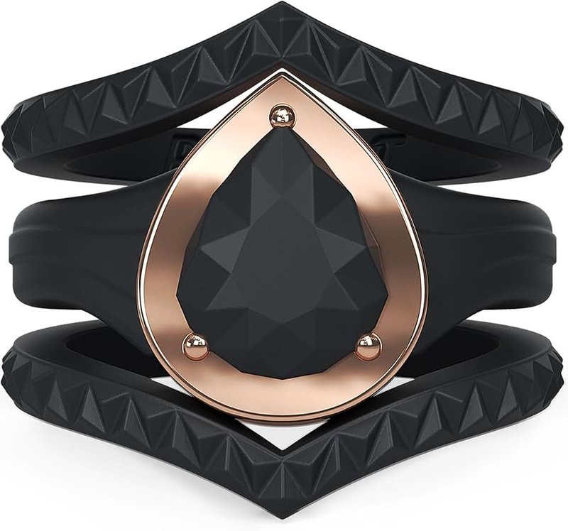 Rinfit Women's Silicone Rings - Engagement or Promise Rings for Her - Silicone Wedding Bands Women - Metal Pear & 2 Stackable Rings - Patented Design