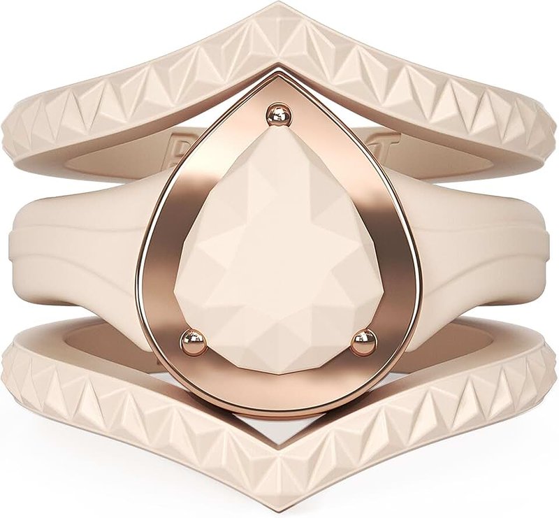 Rinfit Women's Silicone Rings - Engagement or Promise Rings for Her - Silicone Wedding Bands Women - Metal Pear & 2 Stackable Rings - Patented Design