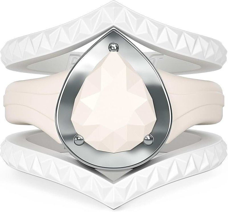 Rinfit Women's Silicone Rings - Engagement or Promise Rings for Her - Silicone Wedding Bands Women - Metal Pear & 2 Stackable Rings - Patented Design