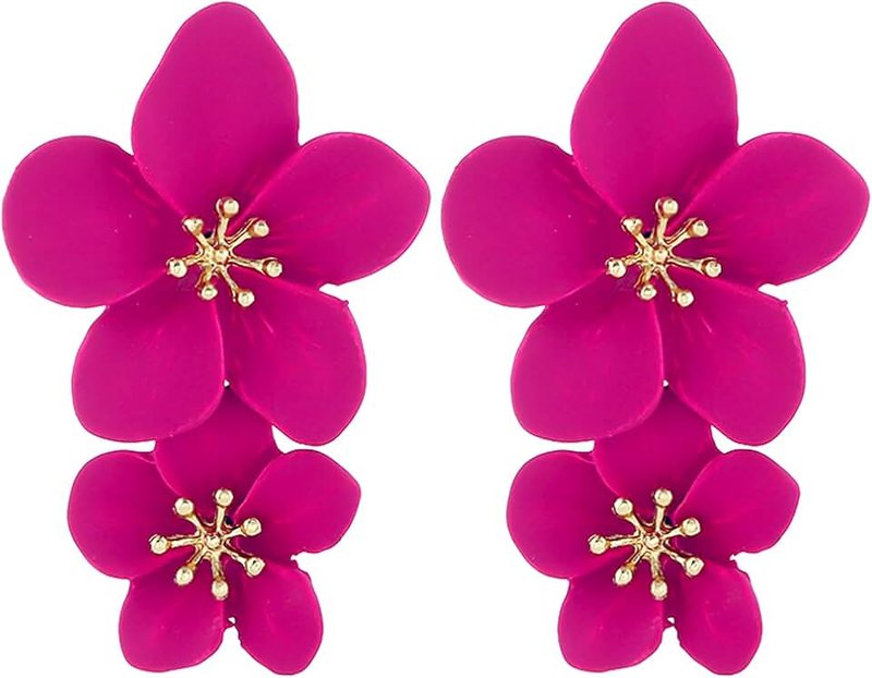 LAKIYOYO Pink Flower Dangle Earrings for Women Cute Pearl Leaf Sakura Leaf Earrings Fairy Statement Summer Refreshing Seaside Idyllic Holiday Earrings…