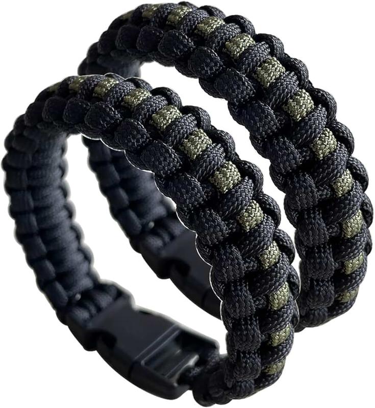 CIBBALIY 2 Army Green Paracord Bracelets 8.5" Braided Tactical Bracelet include Parachute Cord and Plastic Buckles for Hiking Travelling Camping