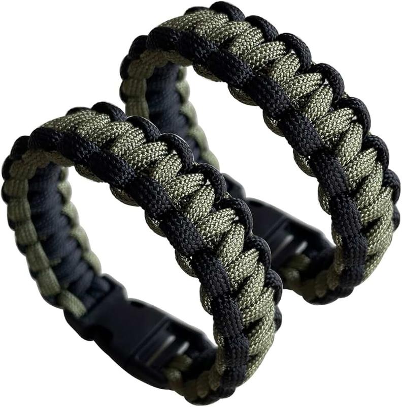 CIBBALIY 2 Army Green Paracord Bracelets 8.5" Braided Tactical Bracelet include Parachute Cord and Plastic Buckles for Hiking Travelling Camping