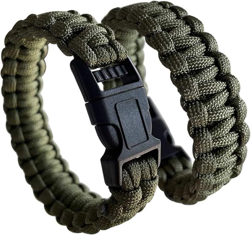 CIBBALIY 2 Army Green Paracord Bracelets 8.5" Braided Tactical Bracelet include Parachute Cord and Plastic Buckles for Hiking Travelling Camping