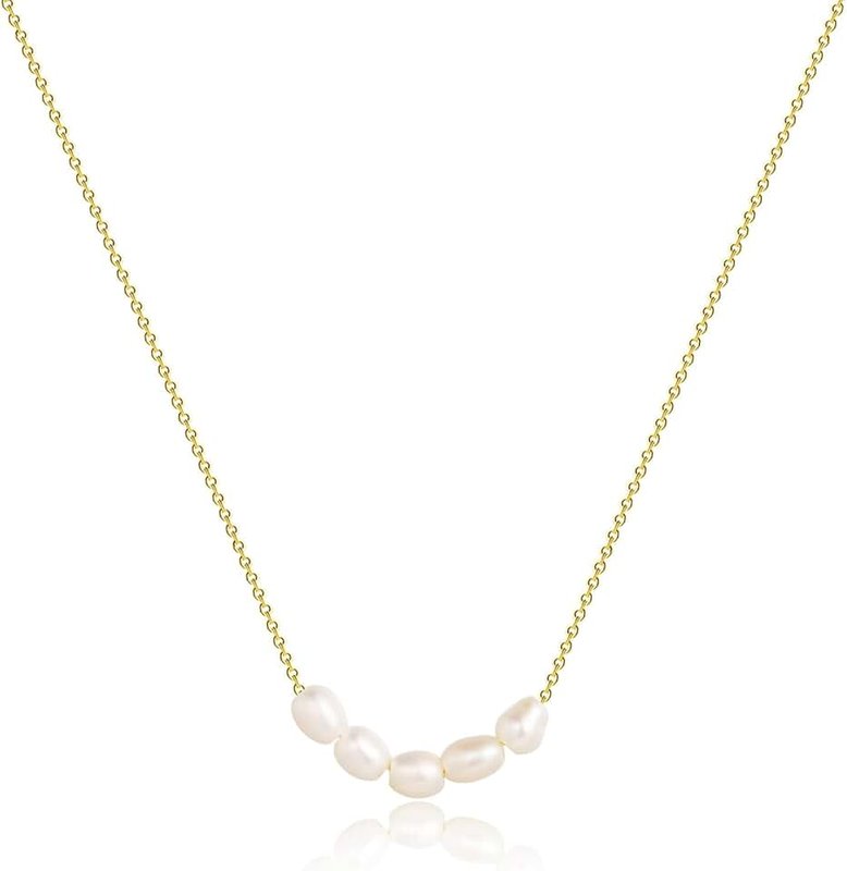 Kyerlyn Dainty Pearl Pendant Necklaces for Women 14K Gold Plated Handmade Layered Pearl Chain Necklace Delicate Layered Freshwater Pearl Necklace Everyday Jewelry Gift