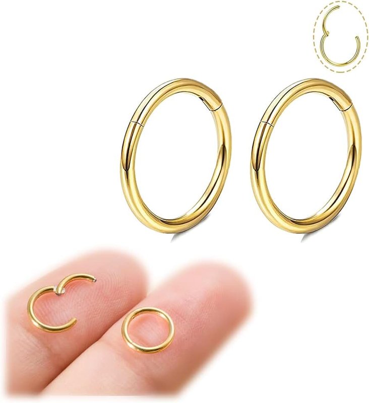 DAILI Small Gold Hoop Earrings, Lightweight 14K Gold Plated Huggie Hoop Earrings for Cartilage Helix Tragus, Hypoallergenic Earrings for Women Men, Tiny Thin Hoops Surgical Steel Endless Hoop Earrings 6/7/8/9/10 mm ClimatePartner certified