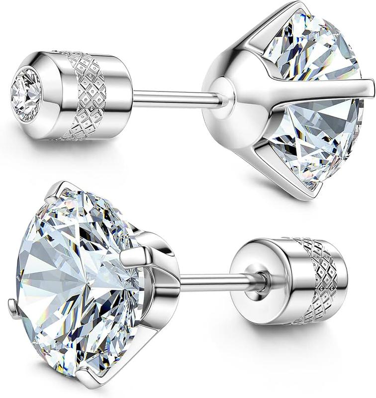 Subiceto Hypoallergenic G23 Implant Grade Titanium Screw Back Earrings 20G Pure Titanium Post for Sensitive Ears 5A Cubic Zirconia Titanium Earring Studs for Women Men Double Side Earrings Piercing