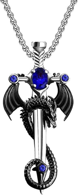 FUTIMELY Gothic Sword Dragon Necklace Vintage Dragon Wrapped Sword Cross Pendant Necklace Punk Zircon Dragon Pendant Necklace Halloween Dark Gothic Jewelry for Men Women