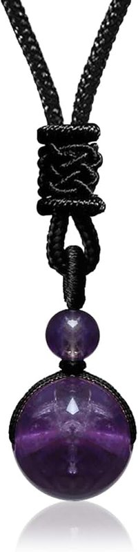 Nawcoy Crystal Necklaces for Women Men, Tigers Eye Amethyst Obsidian Round Necklace for Protection, Crystals and Healing Stones Pendant Jewelry for Spiritual