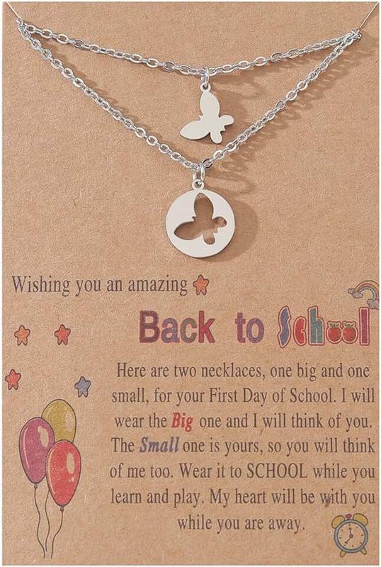 INENIMARTJ Back to School Gifts Mommy and Me Necklace,Mother Daughter Son Necklace Set for 2,First Day of Kindergarten Necklace for Teen Girls Jewelry