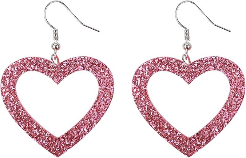 LUTER Pink Glitter Heart Earrings for Women - Cute Studs and Dangle Designs for Valentine's Day and Mother's Day