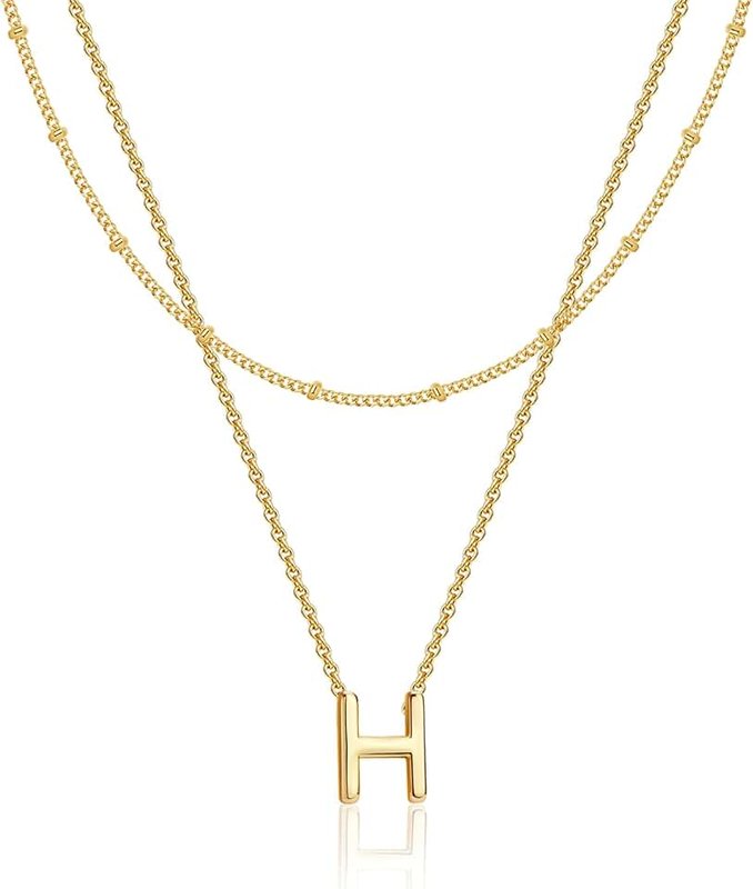 Poxtex Gold Necklaces for Women Girls Dainty Silver Initial Necklace 14K Real Gold Plated Letter Necklace 26 Capital A-Z Monogram Name Pendant Choker Necklaces Stack Jewelry Set for Girls Gift Trendy