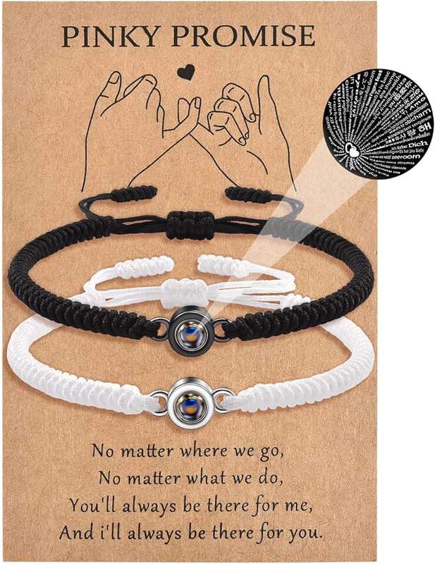 MANVEN Couple Bracelets Projection of 100 Languages of I Love You Matching Couple Braided Bracelet for Boyfriend Girlfriend Husband Wives Valentines Day