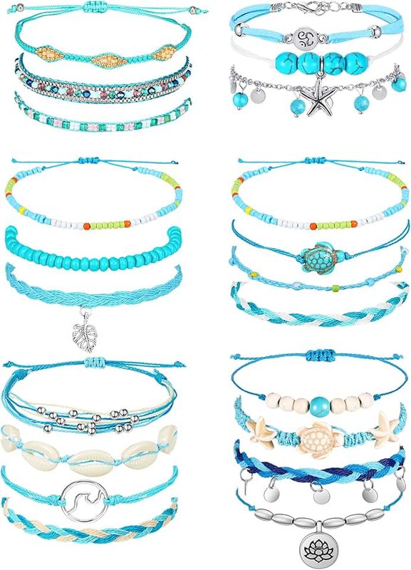 Hicarer 21 Pieces Surfer Wave Bracelet Ocean Wave Adjustable Waterproof Handmade Friendship Bracelet Summer Sunflower Bracelets Anklets Jewelry for Women Teen Girls
