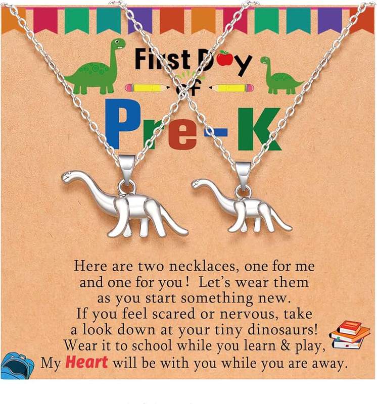 UNGENT THEM Back to School Gifts Mother Daughter Son Dinosaur Necklace First Day of School Gifts for Women Boys Girls