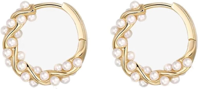 TGDSV Pearl Chunky Gold Hoop Earring For Women Trendy Sterling Silver Twisted Hoop Earring