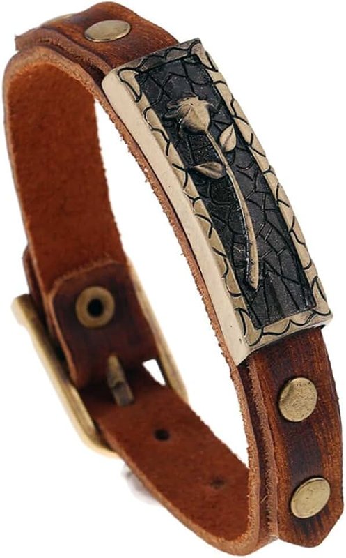 Dmaiy Boho leather bracelets Vintage Brown Bracelet Buckle Clasp Rose Bracelets Handmade for Women and Men
