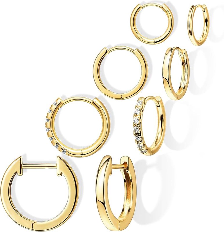 Poxtex Small Gold Huggie Hoop Earrings Set for Women Men Hypoallergenic 14K Gold Plated Stack Cartilage Earrings, Multiple Piercing Lightweight Mini Thin Cute Dainty Trendy Jewelry Set Gifts for Women