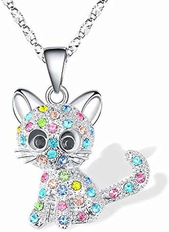 ASYKNM Cute Cat Necklace for Girls, Cat Pendant, Gift for Christmas, Birthday Gift for Children, Girls, Women, Women, Centimetri, Alumide, Jet