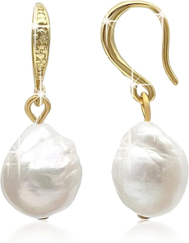 Georgiadis Genuine Baroque Freshwater Pearl Drop Earrings for Women, High Lustre White Pearls, 18K Gold Plated Hooks, Natural Irregular Pearls, Women's Earrings, Gift-Boxed.
