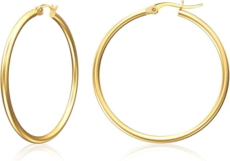 Lian Gold Hoop Earrings for Women 18K Gold Plated Hoops with Stainless Steel Thin Hoop Earrings 15-60MM Lightweight Large Small Huggie Earrings