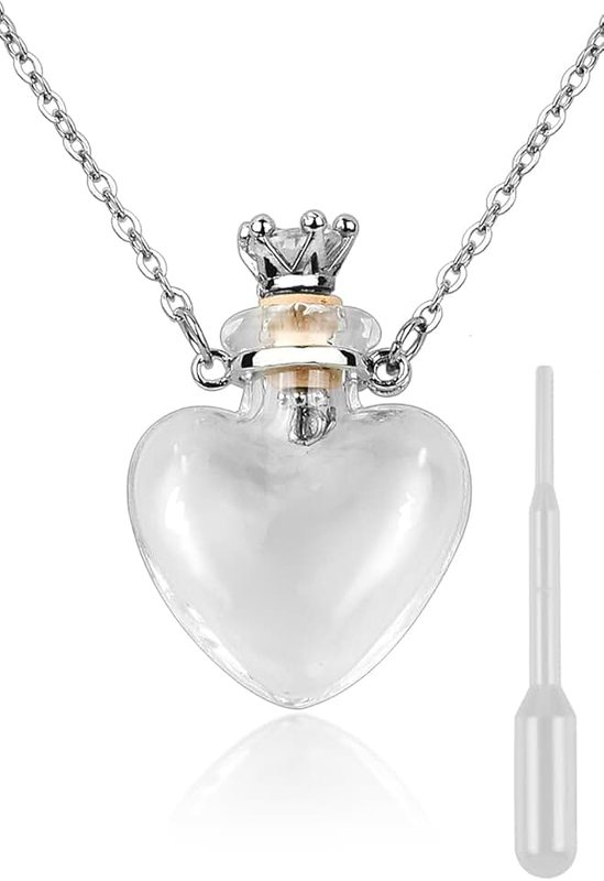DS. DISTINCTIVE STYLE Vial Necklace Heart Shaped Perfume Bottle Pendant Blood Vial Necklace for Liquid Memorial Jewelry for Ashes Glass Keepsake Urn Necklace for Women