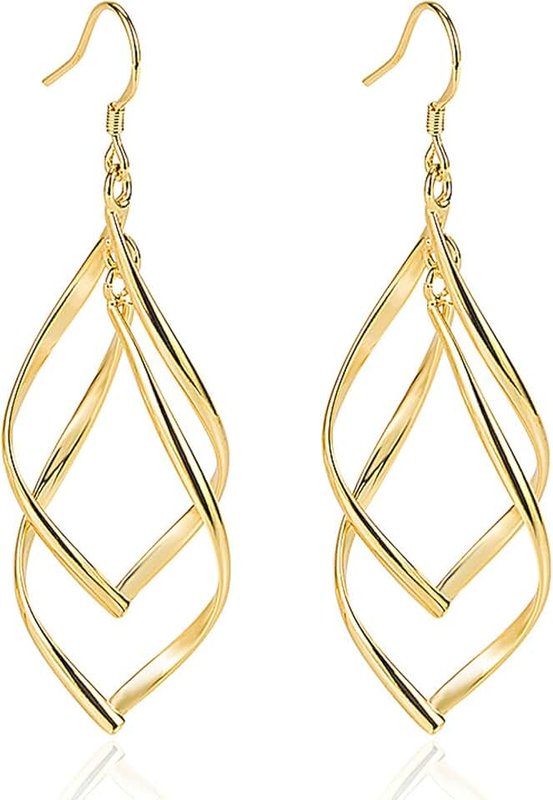 DTREEL 18K Gold Linear Swirl Wire Earrings For Women Dangling Boho Dangle Drop,Classic Infinity Earrings for Women Girls