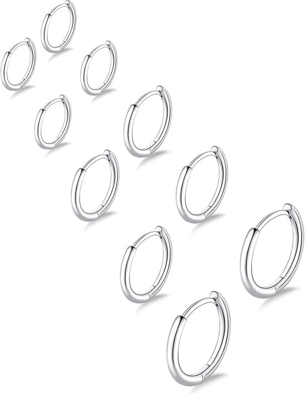 Gokeey 316L Stainless Steel Small Hoop Earrings Set for Women, Cute Huggie Earrings for Women, Hypoallergenic Tiny Cartilage Earrings Hoop Silver Hoop Earrings for Men Multiple Piercing Jewelry Gift Recycled Claim Standard Blended Recycled Claim Standard 100