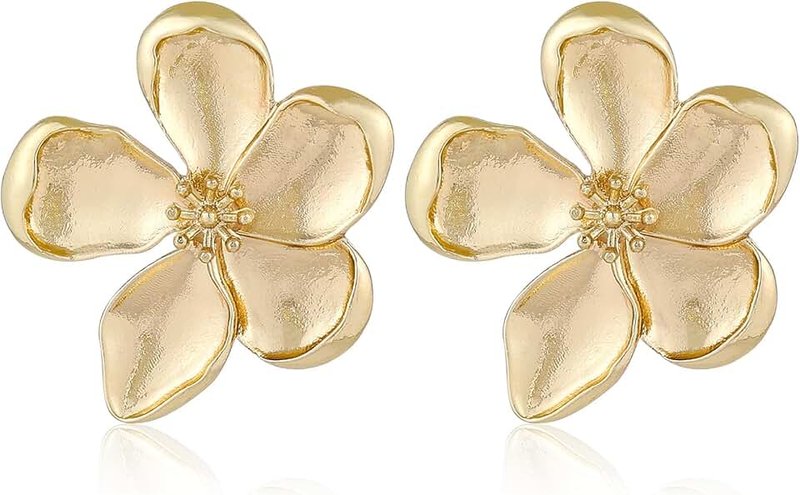 TUCEWP Gold Flower Earrings Large Flower Stud Earrings Flower Statement Earrings Chunky Floral Earrings for Women Jewelry Gift