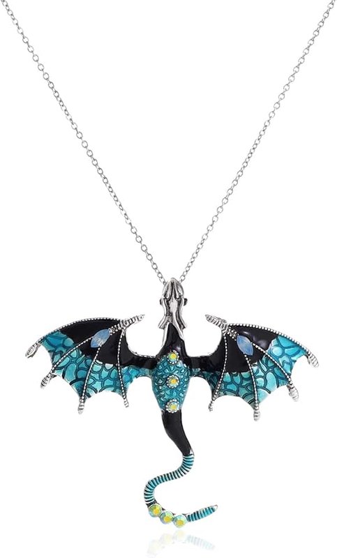 Rrdaily Gothic Dragon Necklace Crystal Enamel Dragon Pendant Necklace Vintage Dragon Animal Necklace Cartoon Flying Dragon Necklace Halloween Christmas Birthday Jewelry Gifts for Men and Women