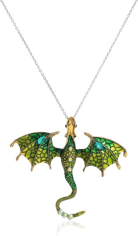 Rrdaily Gothic Dragon Necklace Crystal Enamel Dragon Pendant Necklace Vintage Dragon Animal Necklace Cartoon Flying Dragon Necklace Halloween Christmas Birthday Jewelry Gifts for Men and Women