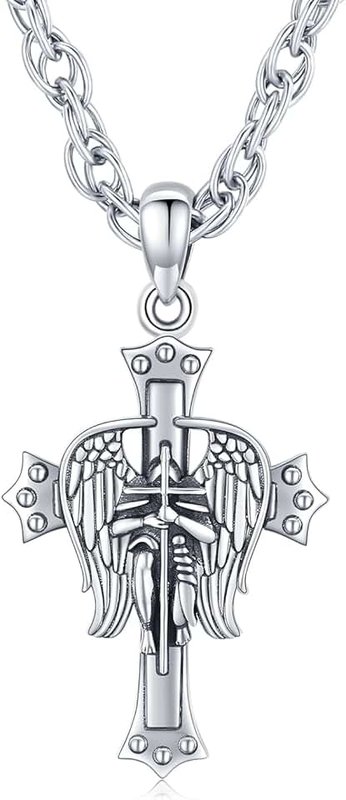 YueYuan Saint Michael/St Christopher/St Sebastian/Guadalupe/Guardian Angel Necklace for Men and Women, 925 Sterling Silver Patron Saint Medal Pendant Religious Amulet Talisman Jewelry Gifts