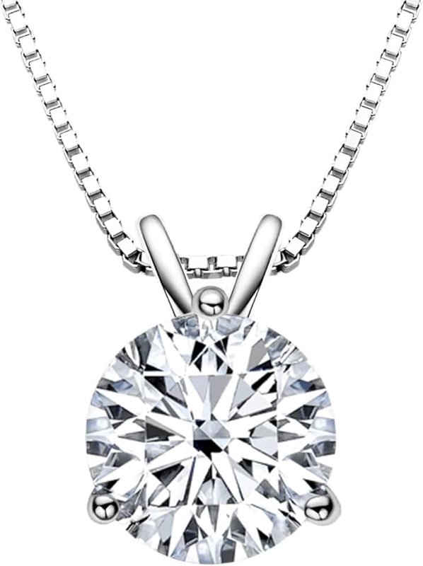DYUNQ 1-3 CT Moissanite Necklace for Women, Solitaire Lab Created Diamond Pendant, 18K White Gold Plated D Color Round Cut 925 Sterling Silver Necklace, GRA Certified, 18 inch Box Chain