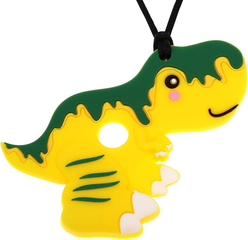 Panny & Mody Dinosaur Chewy Necklace, Silicone Teether for Boys Girls, Teething Biting Fidgeting for Special Needs, Chewable Necklace Sensory for Autism or Oral Motor Special Needs BPA Free (Yellow)