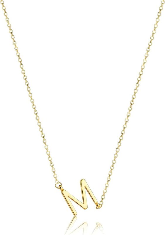 LuckFairy Initial Necklaces for Women, Dainty Gold Letter Necklace 14k Gold Plated Sideways Initial Necklace Cute Gold Name Necklace Simple Gold Choker Necklaces for Women Trendy Gold Jewelry Gifts