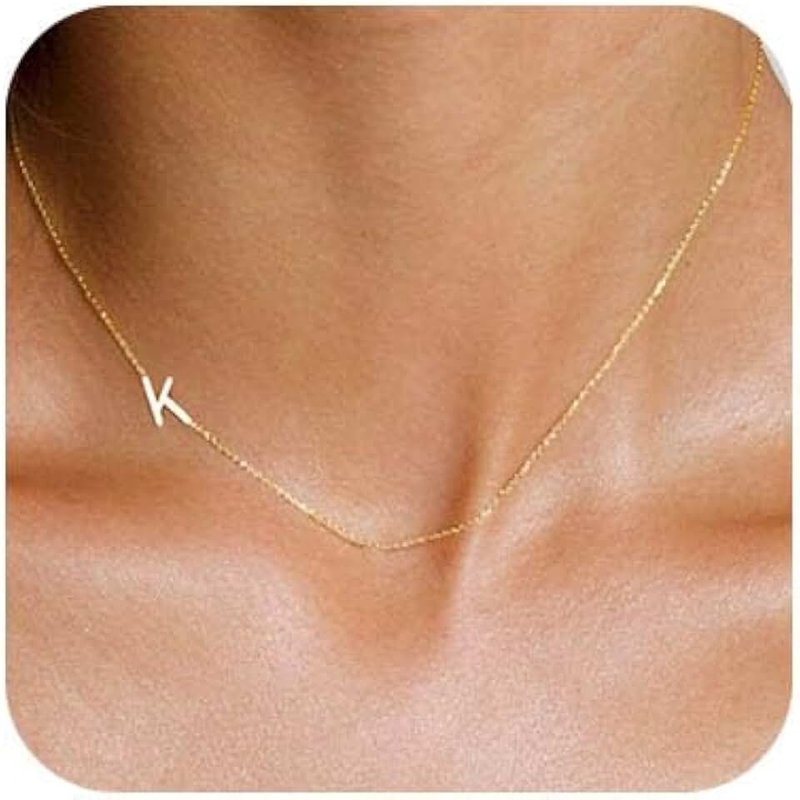 LuckFairy Initial Necklaces for Women, Dainty Gold Letter Necklace 14k Gold Plated Sideways Initial Necklace Cute Gold Name Necklace Simple Gold Choker Necklaces for Women Trendy Gold Jewelry Gifts